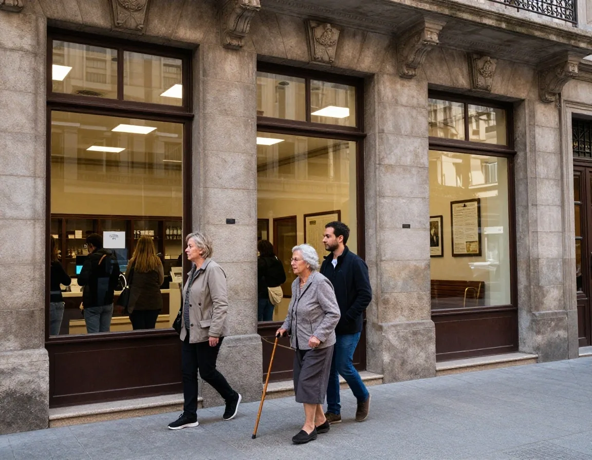 Jubilados en fila preferencial dentro de una sucursal